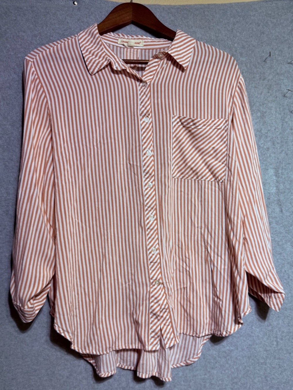 grand & greene Striped Button-Down Shirt in Pink and White